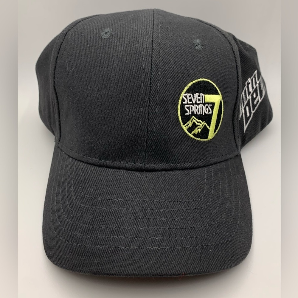Seven Springs Mountain Ski Resort PA Black Hat Vail Resorts Mtn Dew Logo BallCap